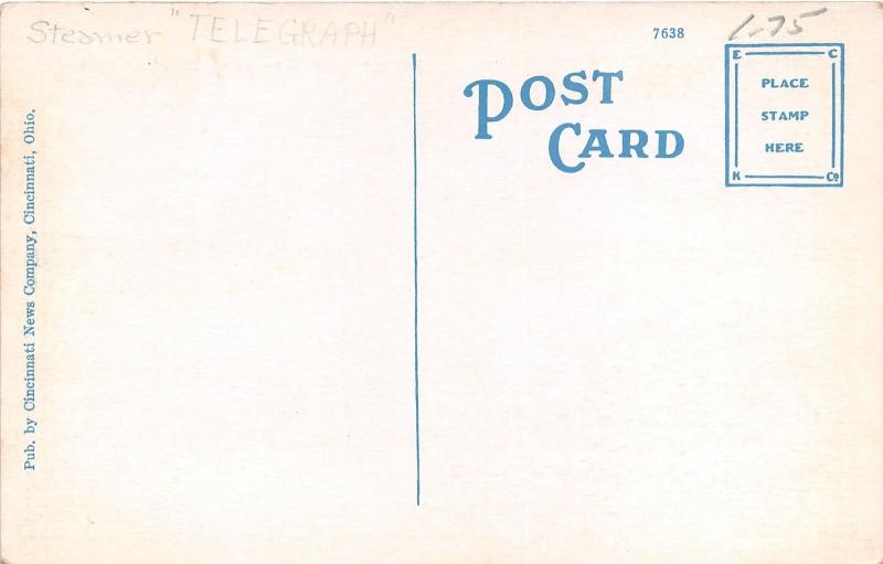 Cincinnati Ohio~Public Landing along OH River~Ships~Steamer Telegraph~1920s Pc