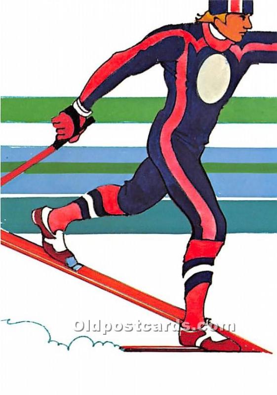 Original Artwork by Robert Peak, 1984 Summer Olympics Nordic Skiing Stamp on ...