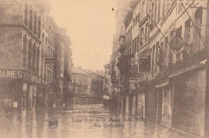 Liege Rue Cathedrale Floods Belgium 1925 Disaster Weather Postcard