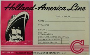 1940's-50's Holland-America Line Luggage Label Original E19