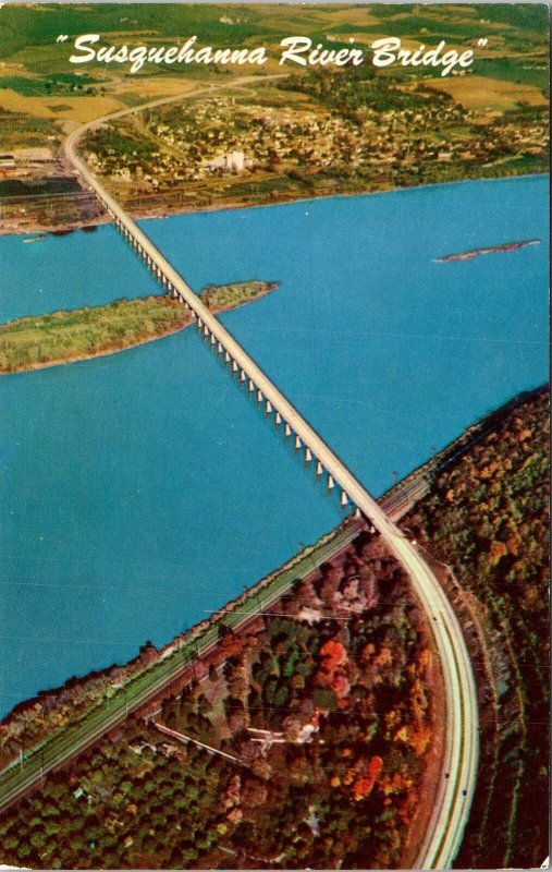 Susquehanna River Bridge Aerial View Pennsylvania Turnpike Chrome Postcard 