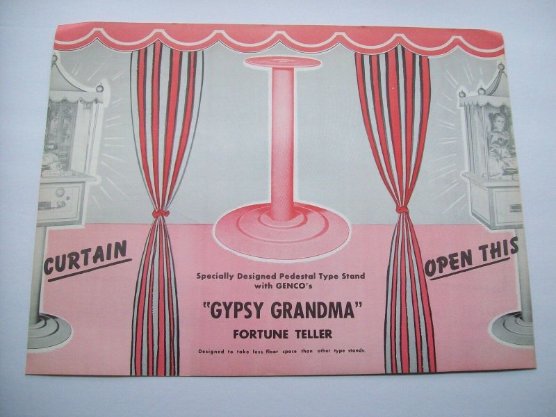 Genco Gypsy Grandma Arcade FLYER 1957 Original NOS Fortune Teller Horoscope Game