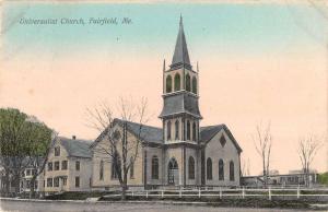 Fairfield Maine Universalist Church Street View Antique Postcard K18377