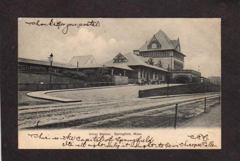 MA 1906 Union Railroad Train Station Depot Springfield Massachusetts Postcard