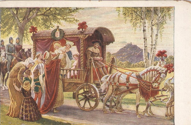 Die heilige Elisabeth. Horses. Carriage Old vintageGerman postard