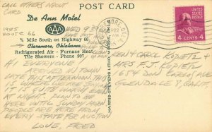 Claremore Oklahoma De Ann Motel 1955 Route 66 Postcard Harris Stevens 20-707