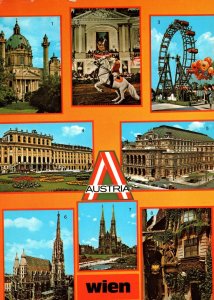 VINTAGE POSTCARD 9-VIEWS OF VIENNA AUSTRIA MAILED TO CANADA RATE 1984