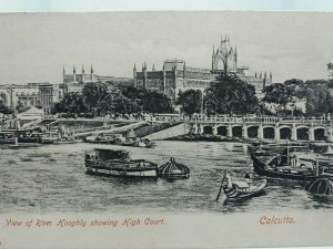 High Court & River Hooghly Calcutta India Vintage Antique Postcard