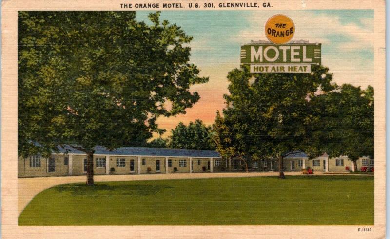 GLENNVILLE, GA Georgia  The ORANGE  MOTEL  c1940s Roadside  Linen Postcard