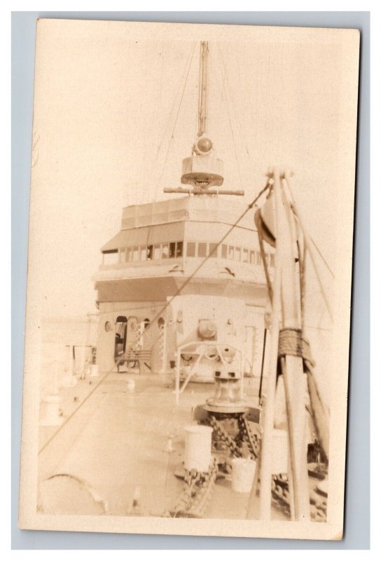 Vintage 1910's RPPC Postcard Portrait View From Deck of Large Ship