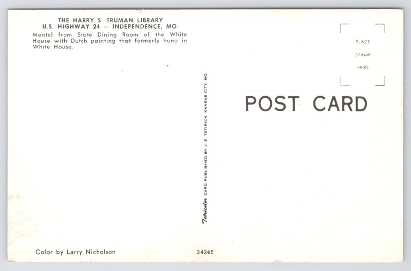 Independence MO~Pres Truman Library~Mantel~Dutch Painting From White Hse~Vtg PC