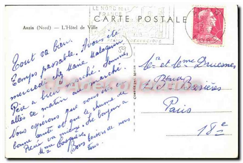 Postcard Old Anzin Hotel De Ville
