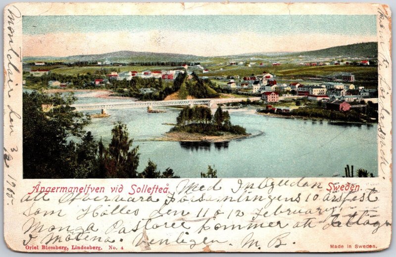 1905 Angermanelfven Vid Solleftea Sweden Islet Building Bridge Posted Postcard