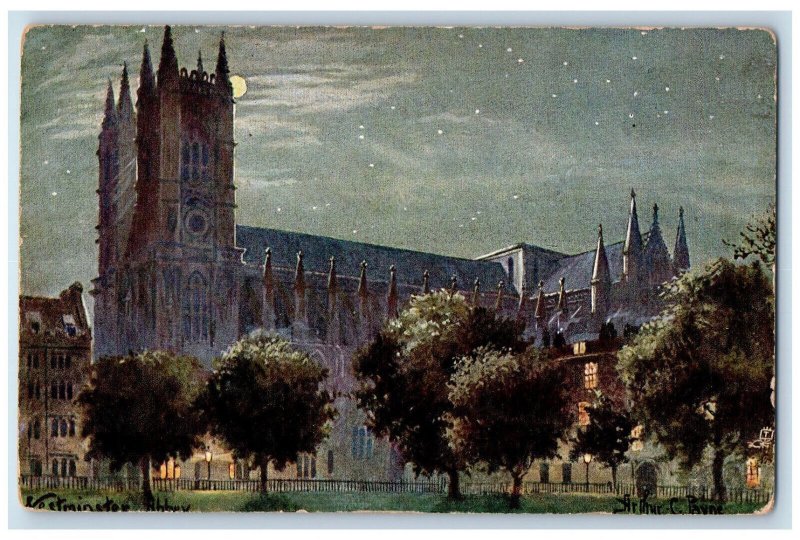 c1910 Moonlight Westminster Abbey English Cathedrals Oilette Tuck Art Postcard