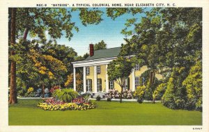 ELIZABETH CITY, North Carolina NC  BAYSIDE~Colonial Home ca1940's Linen Postcard