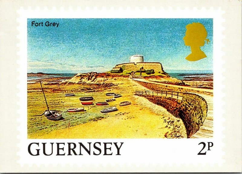 Fort Grey Guernsey Channel Islands stamp vtg postcard