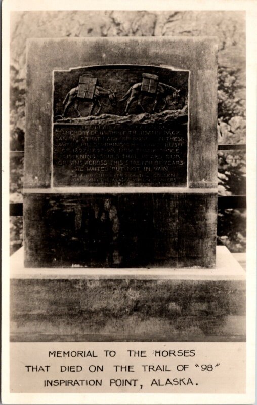 RPPC Memorial to the Horses Who Died on Trail of 1898 Inspiration Point, Alaska