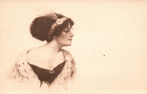 Vintage Postcard Side View Woman In Her Head Dress Simple Costume Bare Face