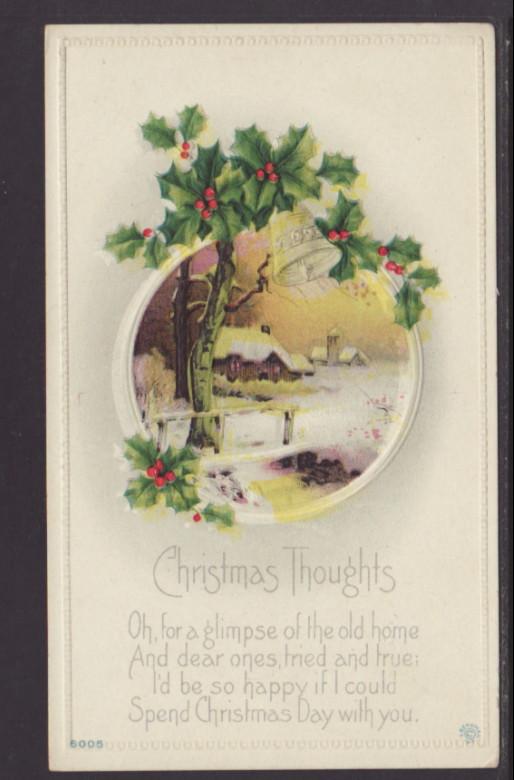 Christmas Thoughts,Holly,Scene Postcard