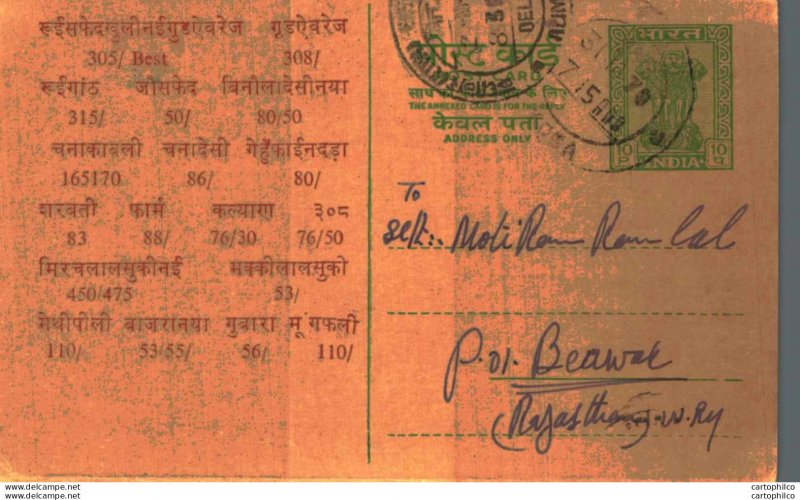 India Postal Stationery Ashoka 10ps to Beawar Elephant Jai Ram Dass Dev Raj