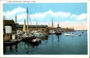 Eastport Maine Boats, Tugboat Harbor Scene c1900-20s Vintage Postcard