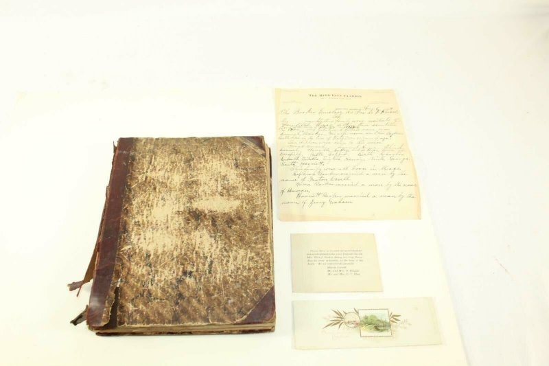 Ca. 1850 - 1910 Text Book Turned into Scrap Book Clippings Inserts