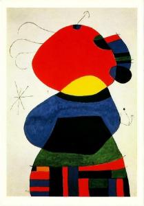 Woman with Three Hairs Surrounded by Birds in the Night Joan Miro Art Postcard