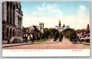 Omaha Nebraska~Capitol Ave West St View~Clock Tower~Church Bldg~c1910 Postcard