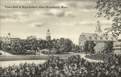East Weymouth MA Town Hall & High School Postcard