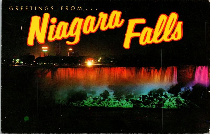 Greetings From Niagara Falls American Illuminated Night View Postcard PM Mineur  