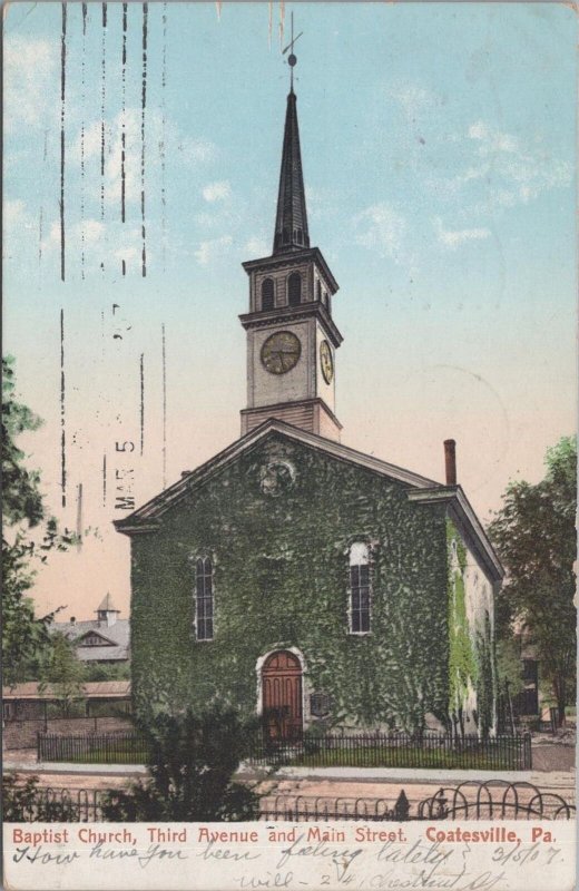 Postcard Baptist Church Third Avenue and Main Street Coatsville PA