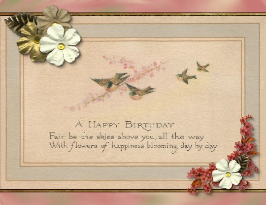 Birthday Postcard Set of 16, Swallows and a Branch of Cherry Blossoms Pastels