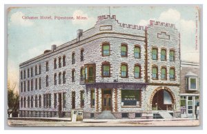 Postcard Calumet Hotel Bank Pipestone Minn. Minnesota c1917 Postmark