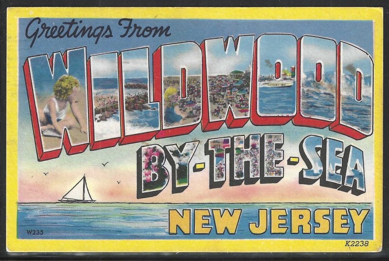 Greetings from Wildwood By-The-Sea, New Jersey, Early Postcard, Used in 1955