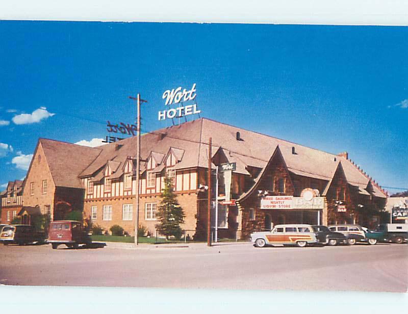 Unused 1950's OLD CARS & WORT HOTEL Jackson Wyoming WY Q4802