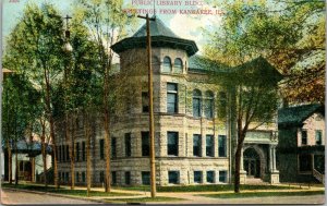 Vtg 1908 Public Library Building Greetings From Kankakee Illinois IL Postcard