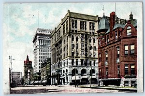 1909 Milwaukee Wisconsin WI Vintage Postcard Street Looking West Building Posted