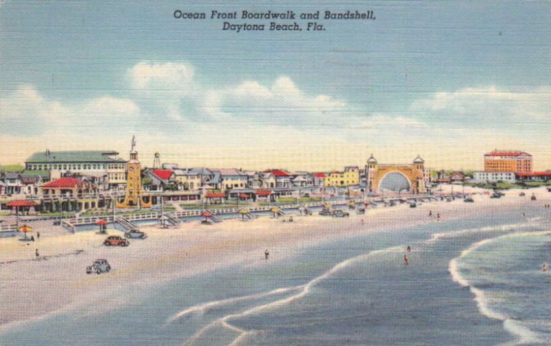 Postcard Ocean Front Boardwalk + Bandshell Daytona Beach FL