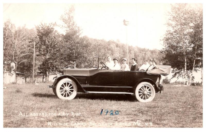 Maine  Belgrade lake ,  Hillside Camps,  People in antique Car