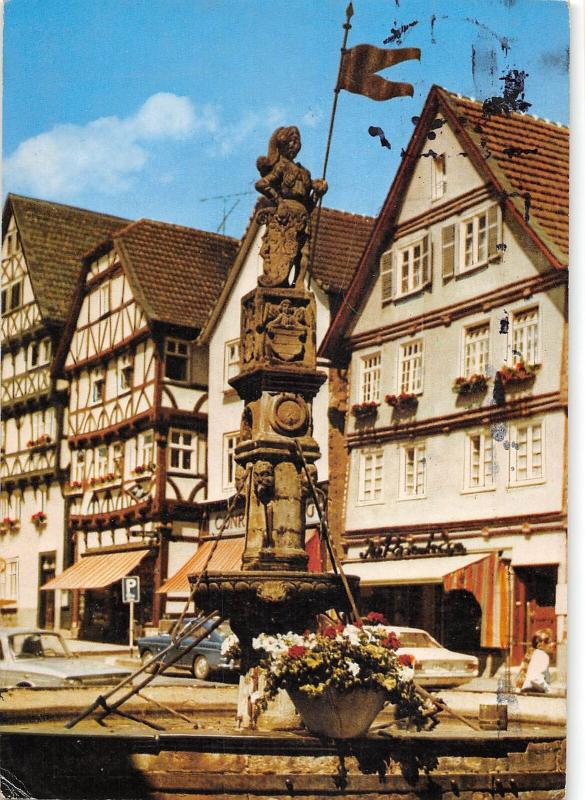 GG14417 Fritzlar Eder Brunnen Statue Fountain, Auto Vintage Cars
