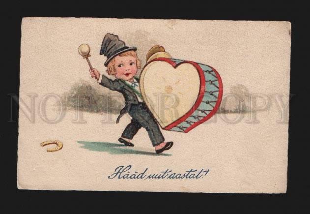 074621 Young MUSICIAN Kid w/ DRUM as HEART vintage Color PC