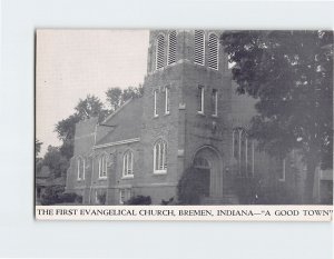 Postcard The First Evangelical Church, A Good Town, Bremen, Indiana