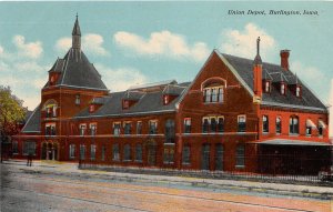 J49/ Burlington Iowa Postcard c1910 Union Railroad Depot Station 219