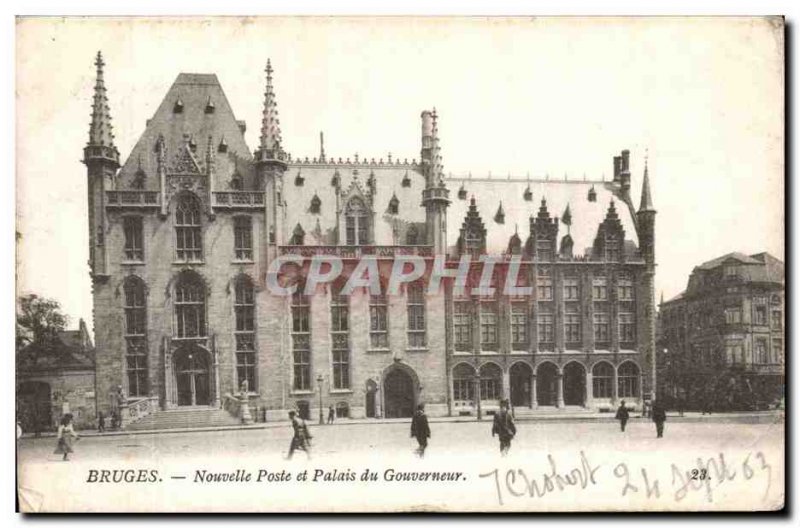 Belgie Belgium Bruges Old Postcard New post and the governor's palace