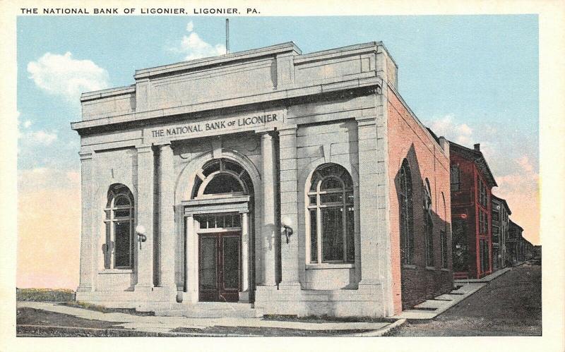 Ligonier Pennsylvania~National Bank Of Ligonier Building~1920s Postcard 