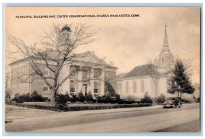 Manchester Connecticut CT Postcard Municipal Center Congregational Church c1940