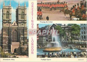 Modern Postcard Greetings from London Westminster Abbey Trooping the color Tr...