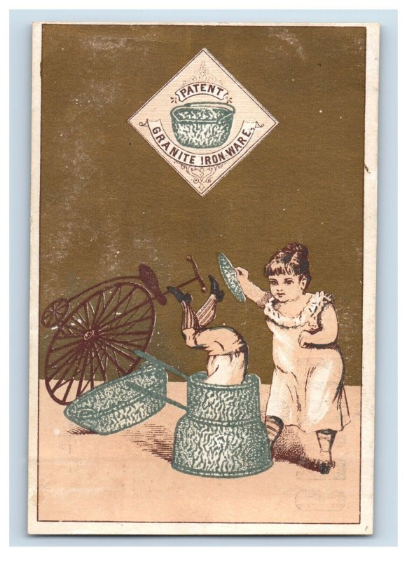 1880s Granite Iron Ware A. Sour Shreveport, LA Penny Farthing & Children F164