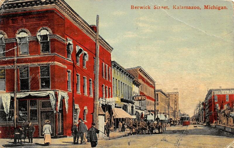 Kalamazoo MI~Mailman by Mail Drop Box @ City Nat'l Bank~Lewis~Signs Sign~c1910 