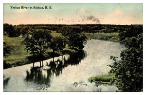 1915 Nashua River, Scenic Landscape, Nashua, NH Postcard
